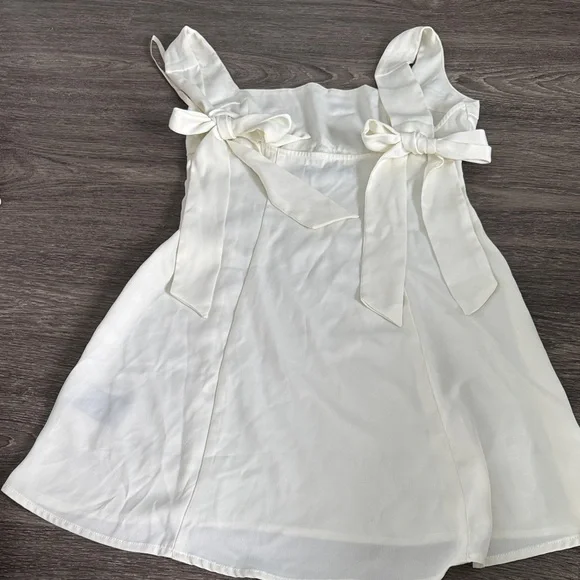 URBAN OUTFITTERS Satin like ivory Tie-Shoulder bows Mini Dress size small - Picture 8 of 11
